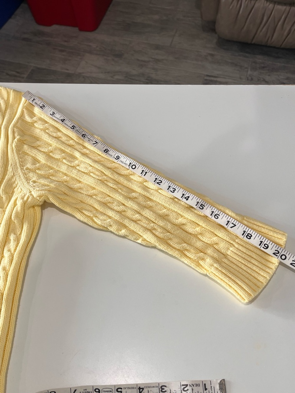 L.L. Bean Cable Knit V-Neck Sweater L | Light Yellow/100% Cotton | EUC | Preppy - Picture 6 of 8